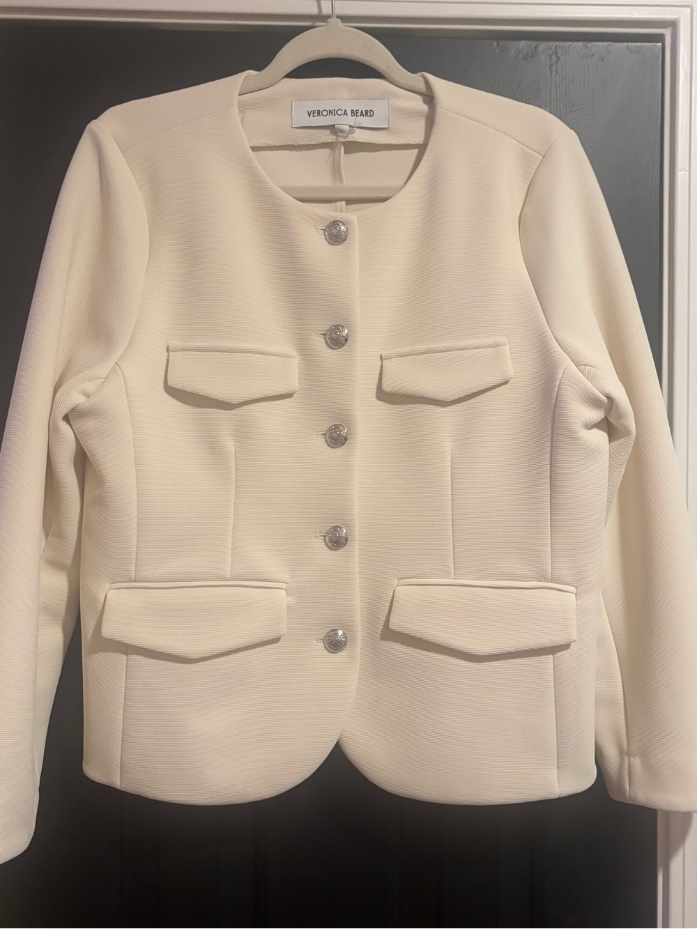 Veronica Beard Ivory Crepe Pocket-Blazer